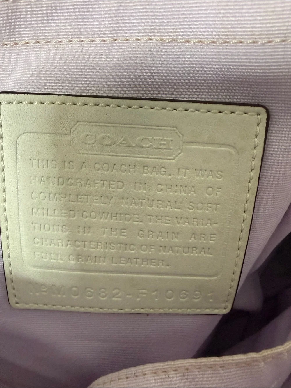 Coach Lilac Leather Tote with Cream Trim and Straps